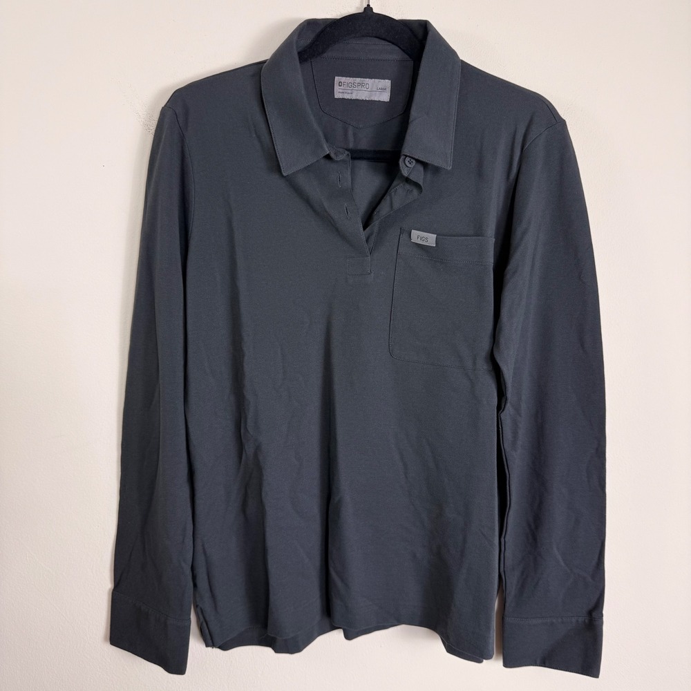 FIGS FIGSPRO Technical Pique Scrub LS Polo Black W22WW1008 Large NEW